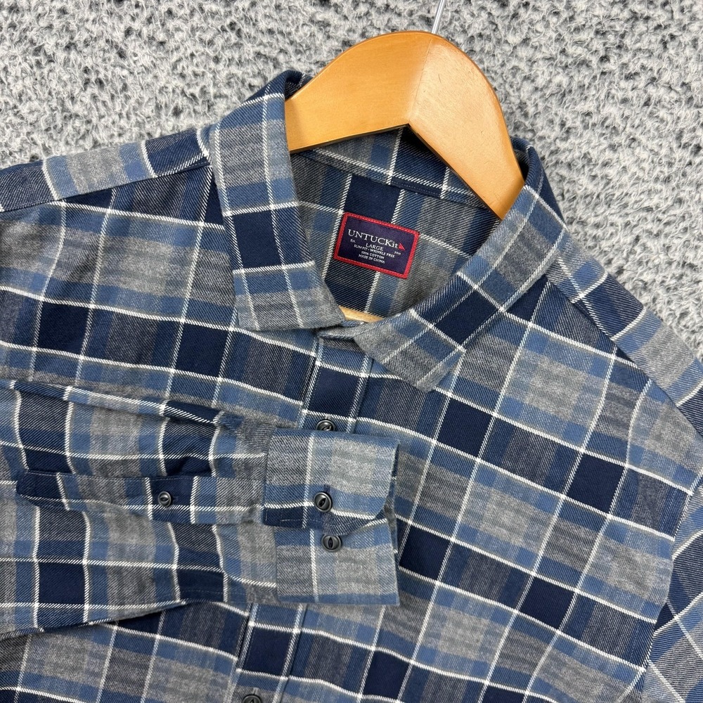 UNTUCKit Shirt Mens Large Gray Plaid Flannel Sonoran Slim Wrinkle Free Button Up